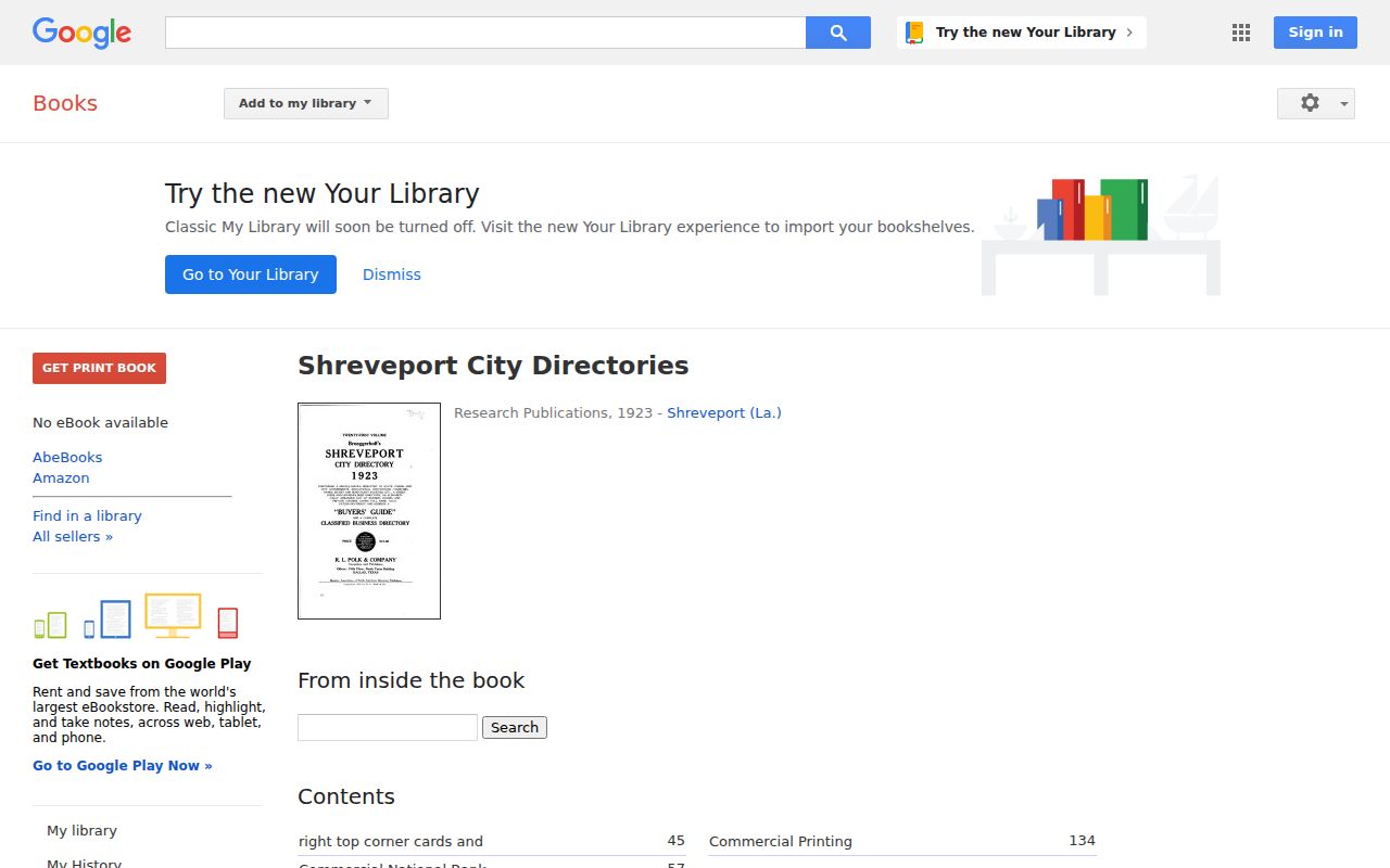 Google Books record for the digitized 1923 Shreveport city directory
