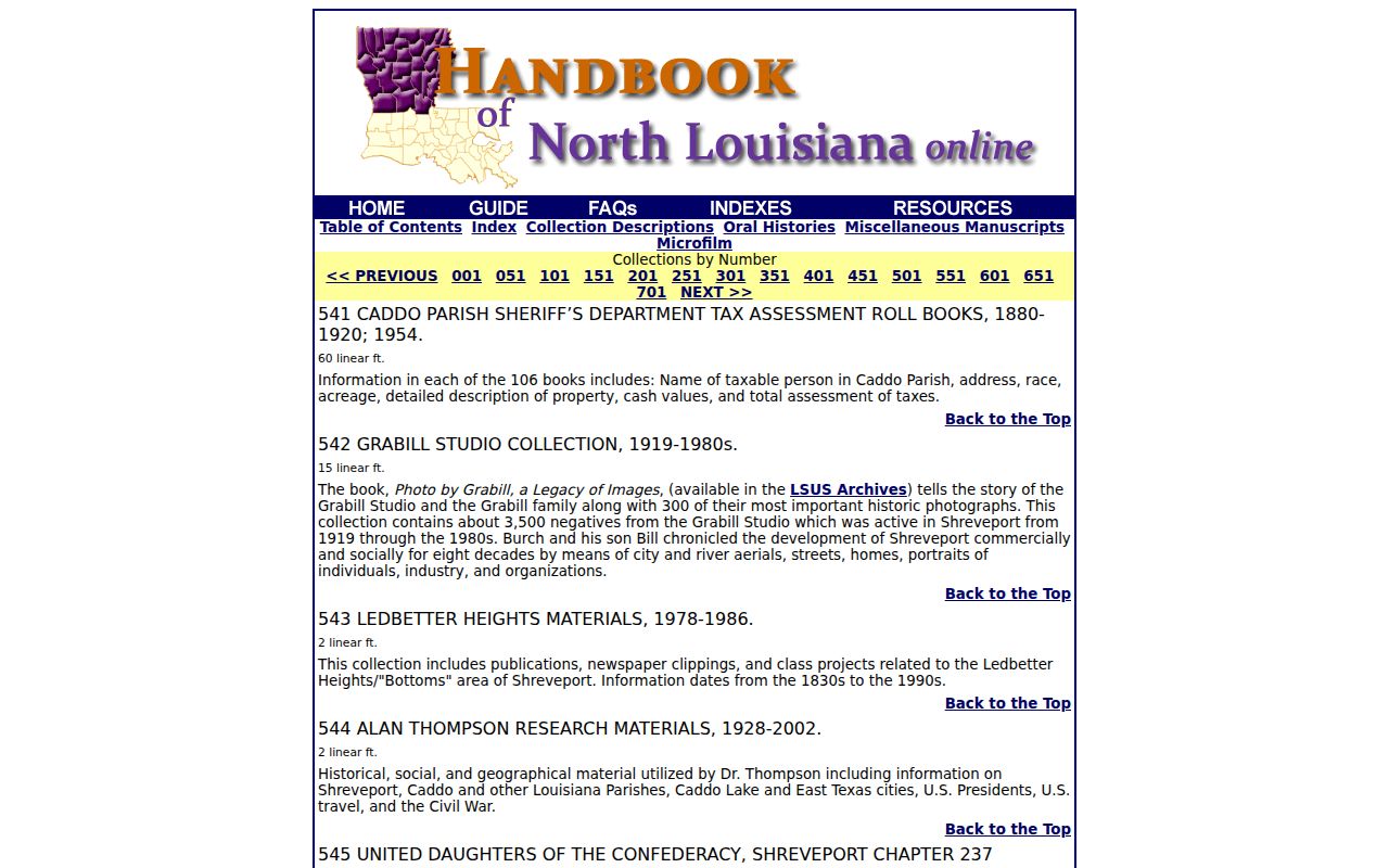 LSUS guide to historic Caddo Parish tax assessment roll books