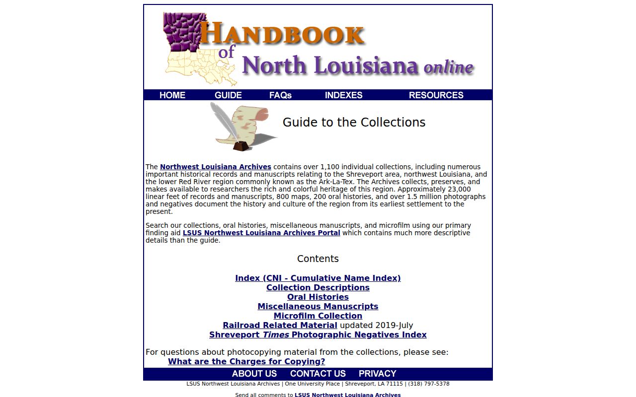 LSUS Northwest Louisiana Archives collection guide for Shreveport research