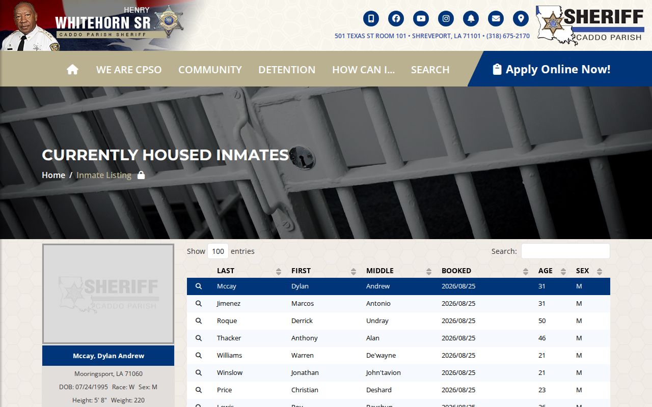 Shreveport residents directory Caddo Parish inmate roster