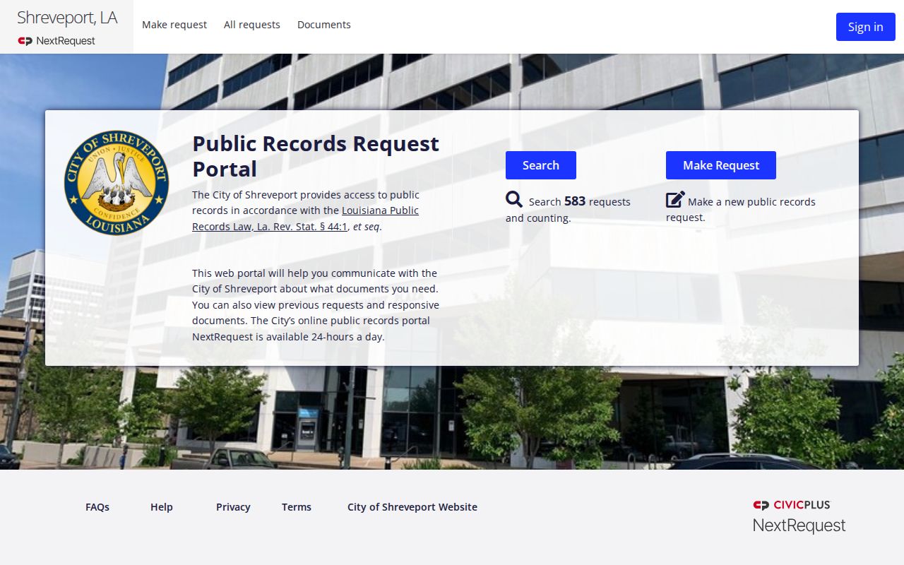 Shreveport residents directory city public records request portal