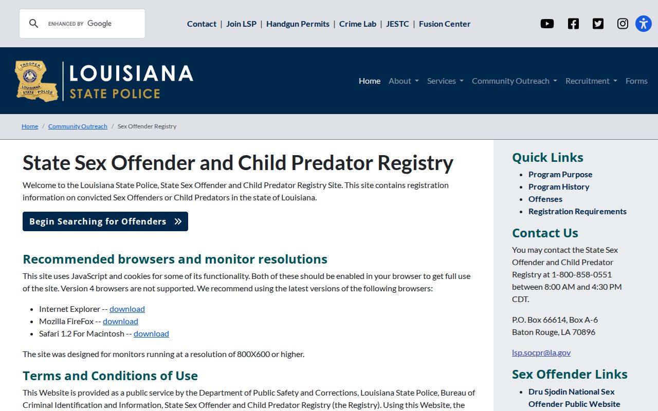 Shreveport residents directory Louisiana official offender registry