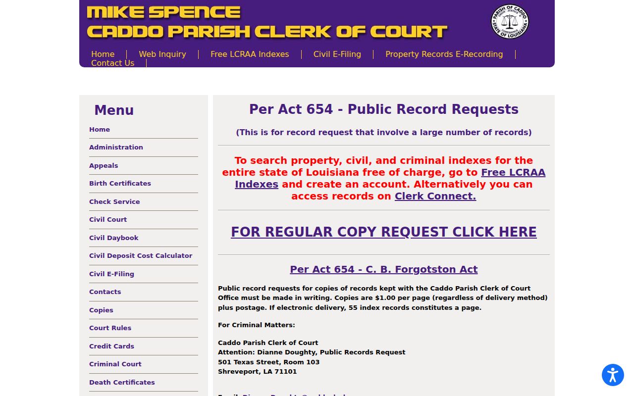 Caddo historical record copy request instructions