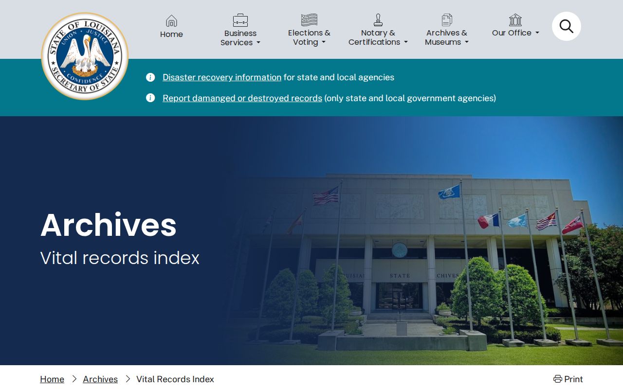 Louisiana Archives historical vital index for former Shreveport residents