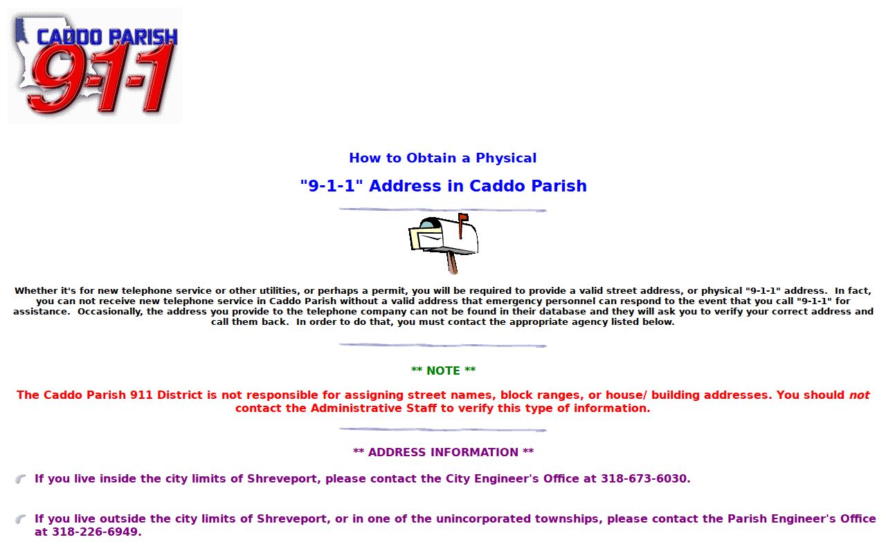 Caddo 911 guidance explaining which local office assigns an address